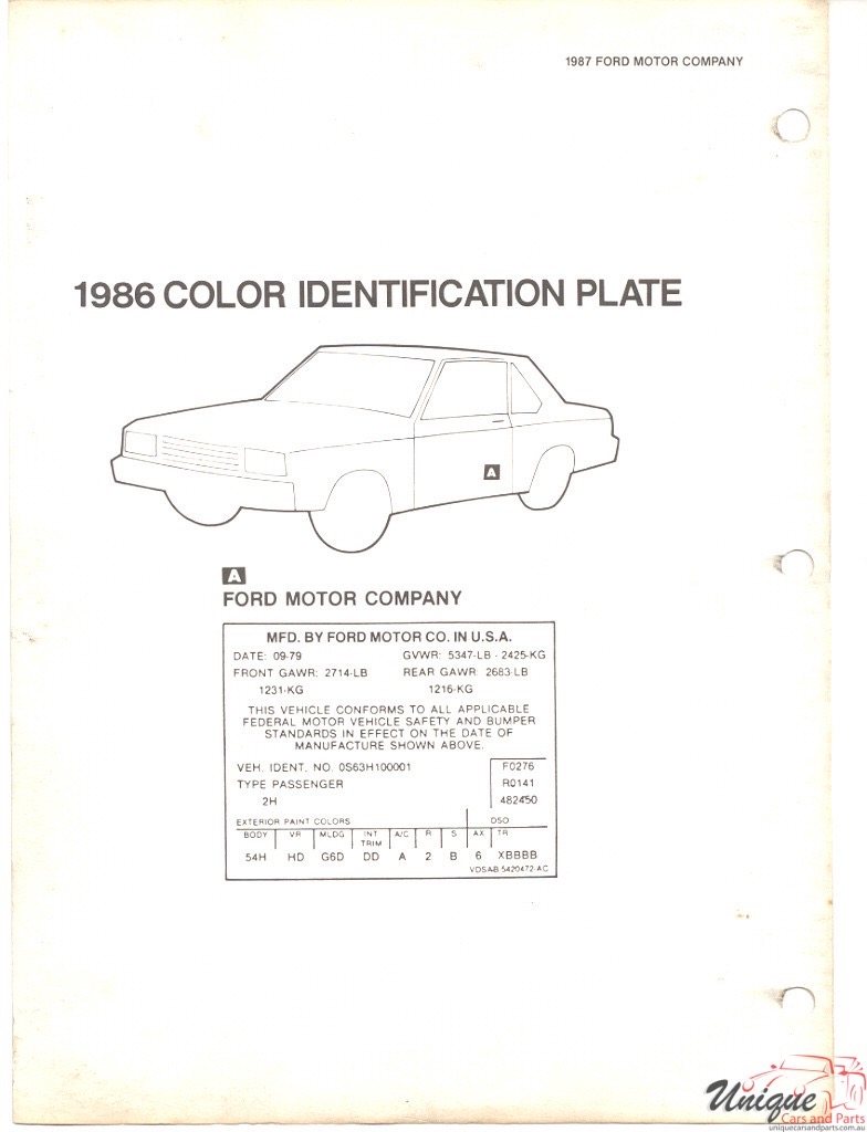 1987 Ford Paint Charts DuPont 6